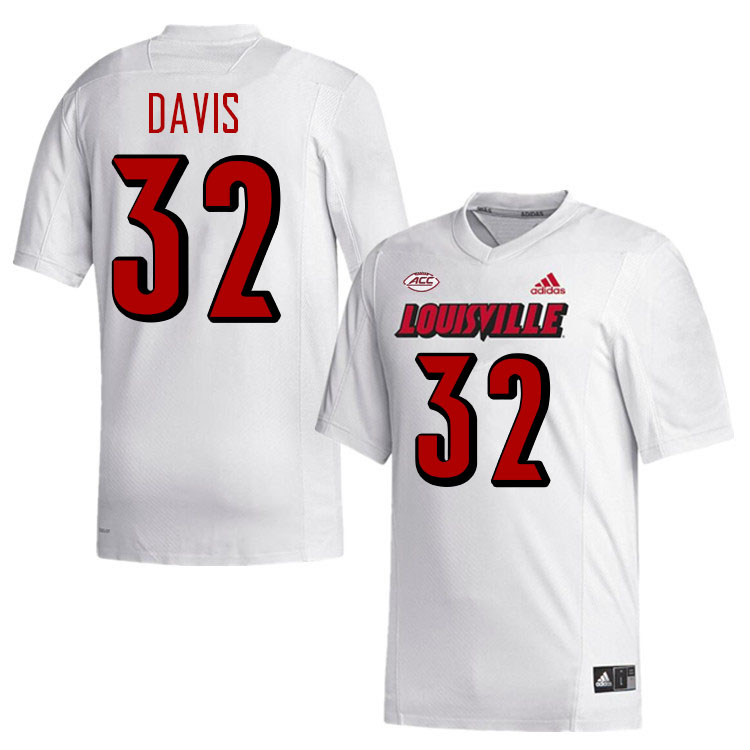 Men #32 Jurriente Davis Louisville Cardinals College Football Jerseys Stitched-White